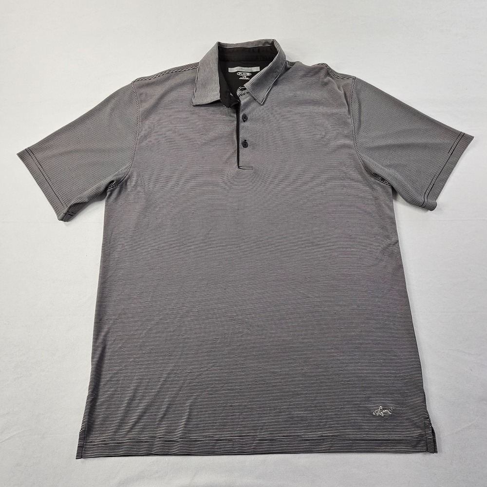 Greg Norman Play Dry Gray Striped Short Sleeve Performance Polo Shirt Men's L